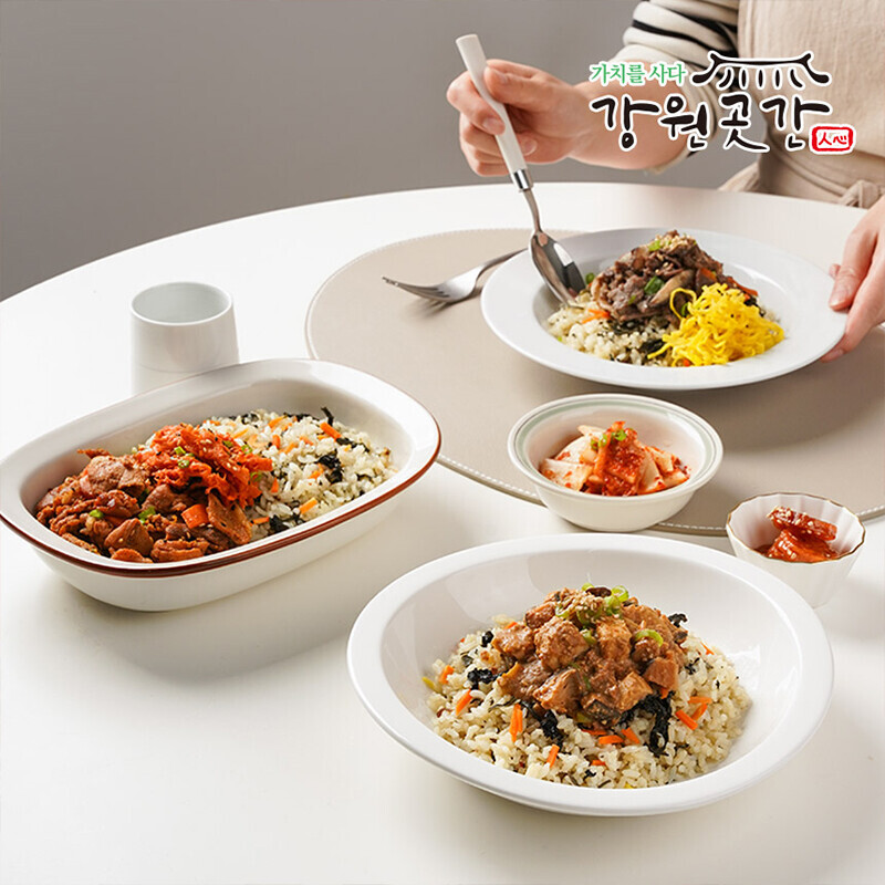 강원만찬 냉동도시락 6팩(한우 소불고기+매콤더덕제육+강된장+고추장닭갈비덮밥+찜닭덮밥+고기듬뿍카레 곤드레밥 각1팩씩) - 강원곳간.com